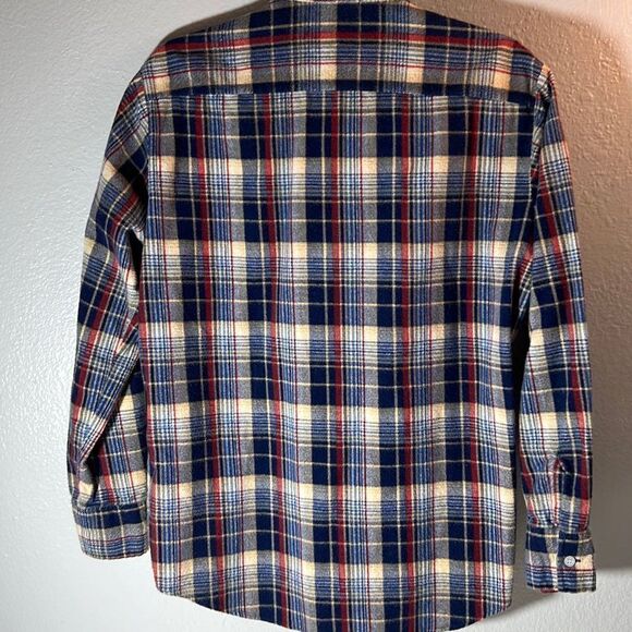 Lord Jim Long Sleeve Checkered Flannel Shirt. Blue, Red, Beige. Size Medium - Picture 5 of 9